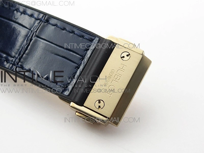 Classic Fusion 42mm RG Paved Diamonds Case Bezel B50F Blue Dial On Blue Gummy Strap A2892