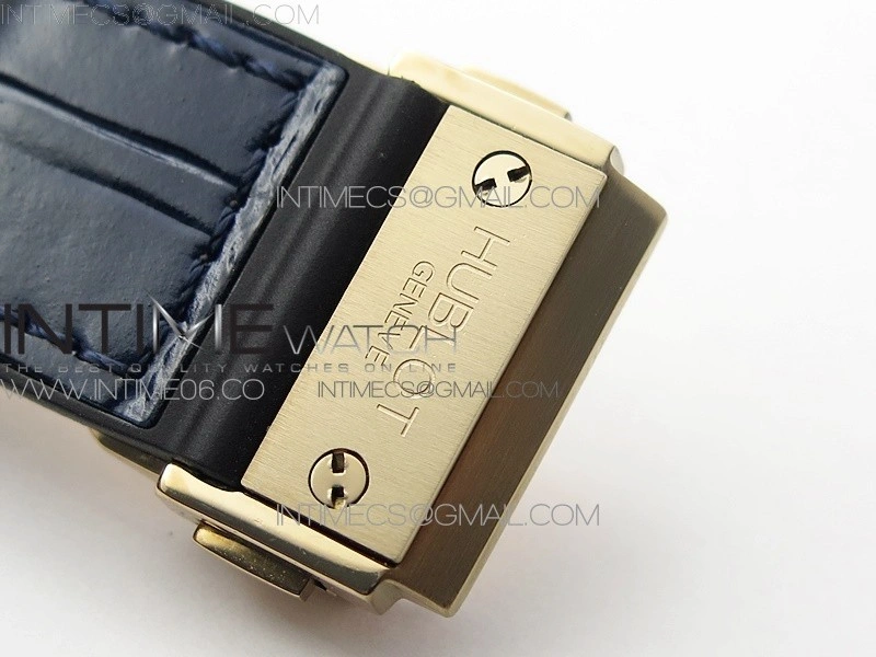 Classic Fusion 42mm RG Paved Diamonds Case Bezel B50F Blue Dial On Blue Gummy Strap A2892