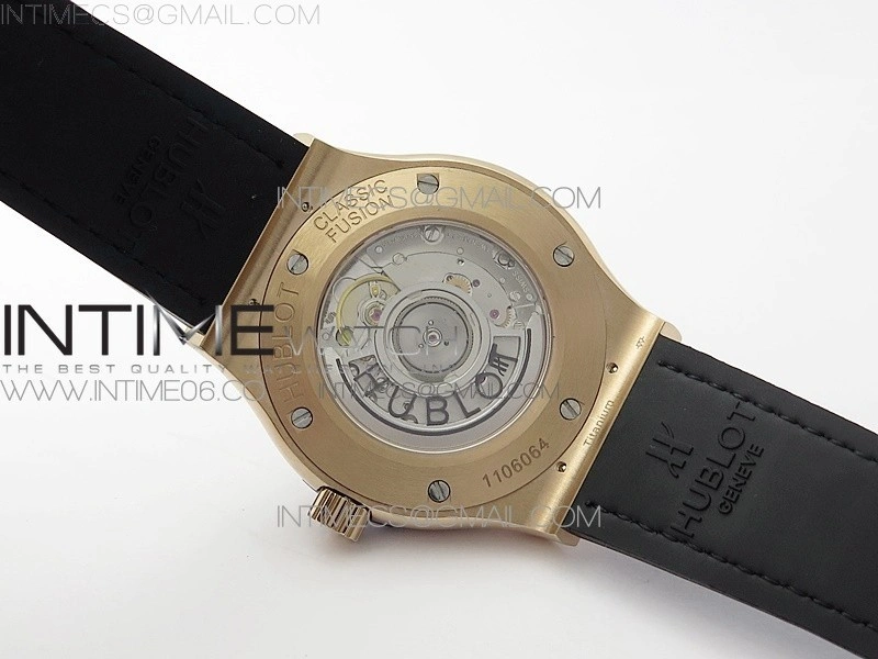Classic Fusion 42mm RG Paved Diamonds Case Bezel B50F Blue Dial On Blue Gummy Strap A2892