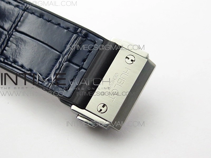 Classic Fusion 42mm SS Paved Diamonds Case Bezel B50F Blue Dial On Blue Gummy Strap A2892