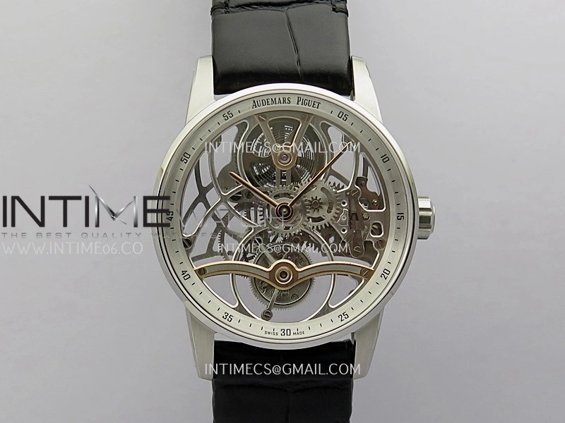 Code 11.59 26600CR SS RG APPF Best Edition Silver Skeleton Dial On Black Leather Strap Asian Tourbillon