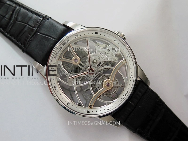 Code 11.59 26600CR SS RG APPF Best Edition Silver Skeleton Dial On Black Leather Strap Asian Tourbillon