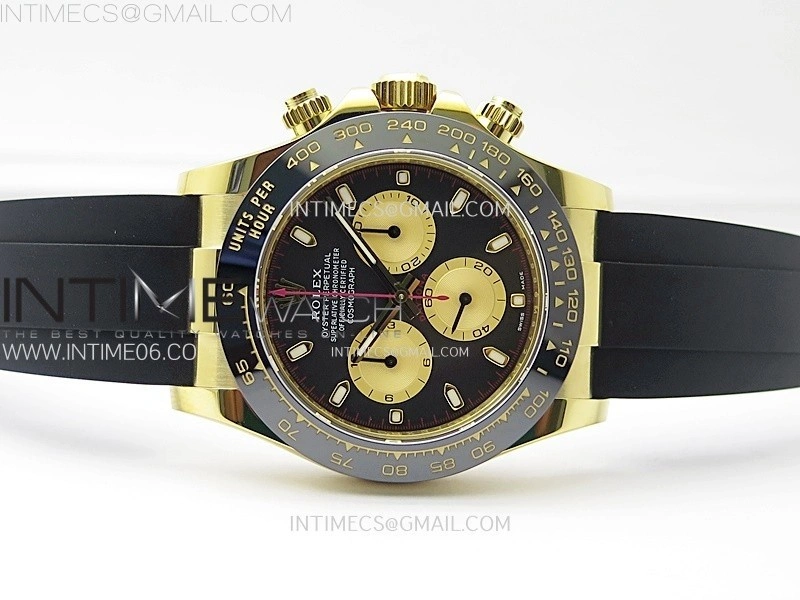 Daytona 116518 YG APSF 1:1 Best Edition Black Dial Gold Subdail on Oysterflex Rubber Strap SH4130