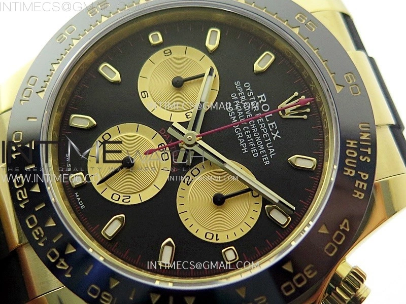 Daytona 116518 YG APSF 1:1 Best Edition Black Dial Gold Subdail on Oysterflex Rubber Strap SH4130