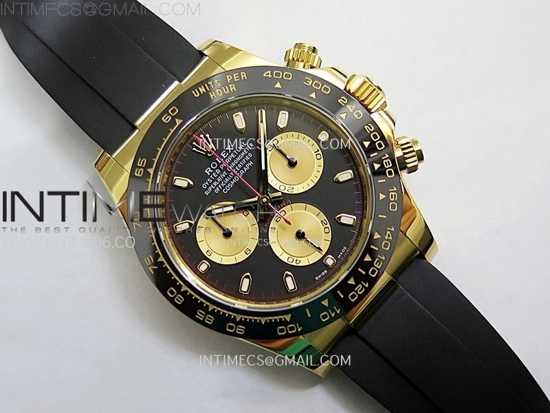 Daytona 116518 YG APSF 1:1 Best Edition Black Dial Gold Subdail on Oysterflex Rubber Strap SH4130