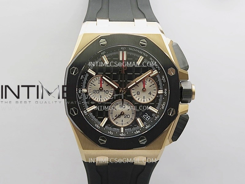 AP ROO 43mm 26420 Ceramic Bezel RG APSF 1:1 Best Edition Black Silver Dial On Black Rubber Strap Super Clone SA4401