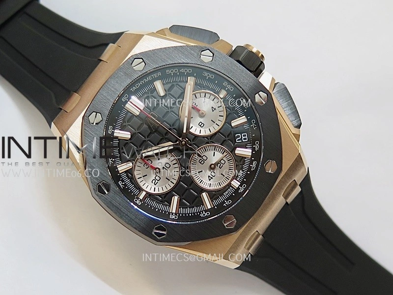 AP ROO 43mm 26420 Ceramic Bezel RG APSF 1:1 Best Edition Black Silver Dial On Black Rubber Strap Super Clone SA4401