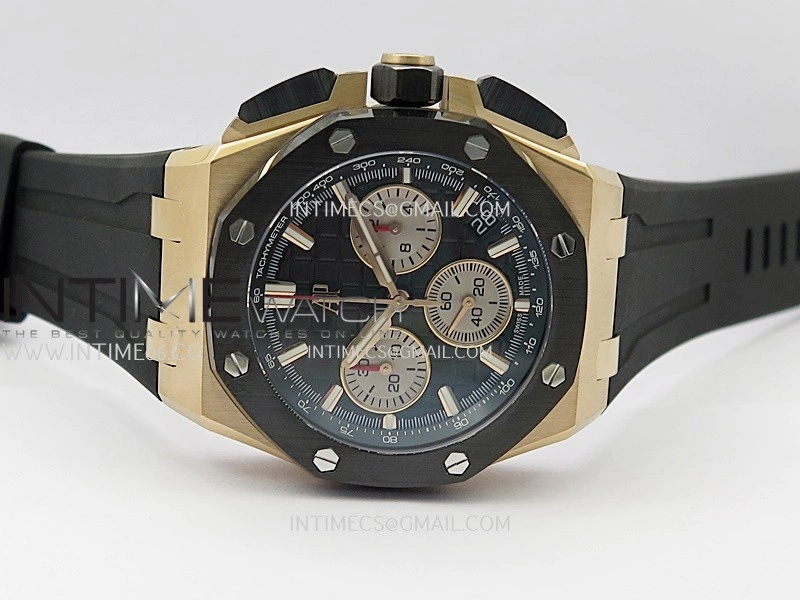 AP ROO 43mm 26420 Ceramic Bezel RG APSF 1:1 Best Edition Black Silver Dial On Black Rubber Strap Super Clone SA4401