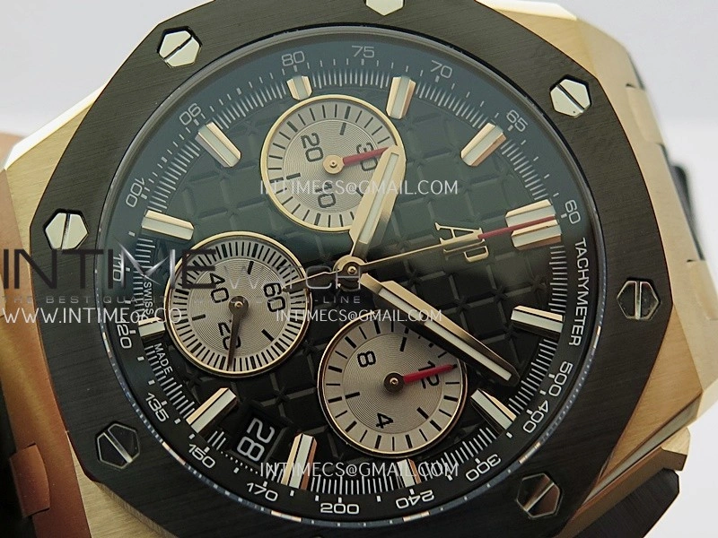 AP ROO 43mm 26420 Ceramic Bezel RG APSF 1:1 Best Edition Black Silver Dial On Black Rubber Strap Super Clone SA4401