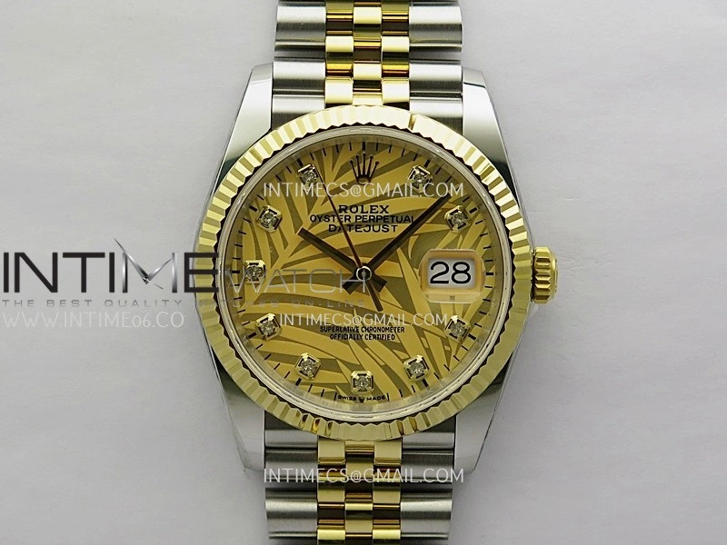 DateJust 126233 36mm 904L SS YG AR+F 1:1 Best Edition Gold Leaves Dial Diamond Marker On Jubilee Bracelet DD3235