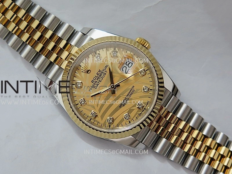 DateJust 126233 36mm 904L SS YG AR+F 1:1 Best Edition Gold Leaves Dial Diamond Marker On Jubilee Bracelet DD3235