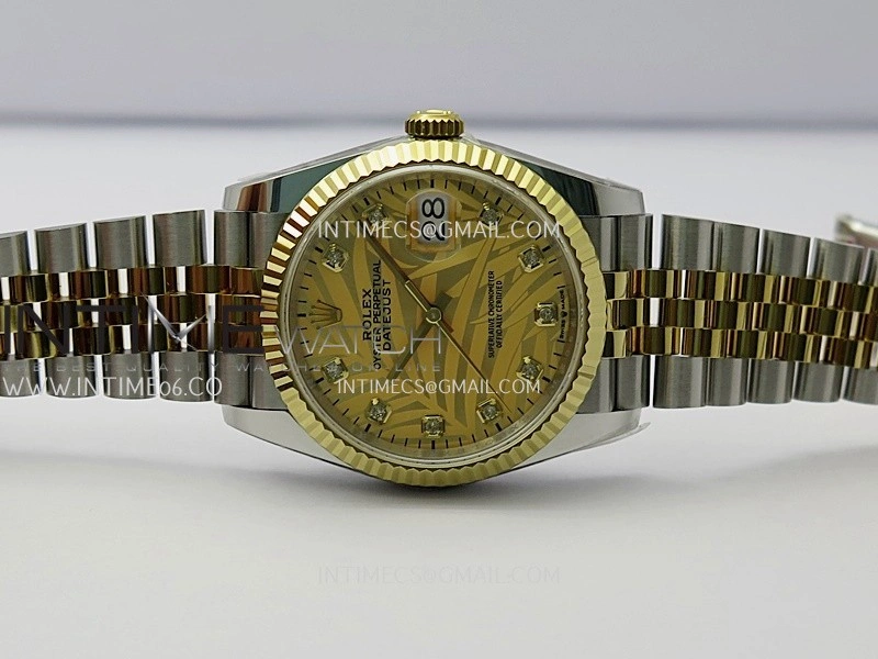DateJust 126233 36mm 904L SS YG AR+F 1:1 Best Edition Gold Leaves Dial Diamond Marker On Jubilee Bracelet DD3235