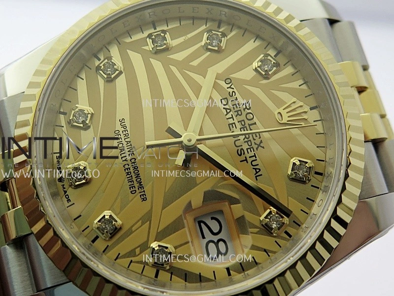 DateJust 126233 36mm 904L SS YG AR+F 1:1 Best Edition Gold Leaves Dial Diamond Marker On Jubilee Bracelet DD3235