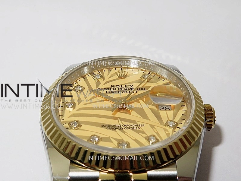 DateJust 126233 36mm 904L SS YG AR+F 1:1 Best Edition Gold Leaves Dial Diamond Marker On Jubilee Bracelet DD3235
