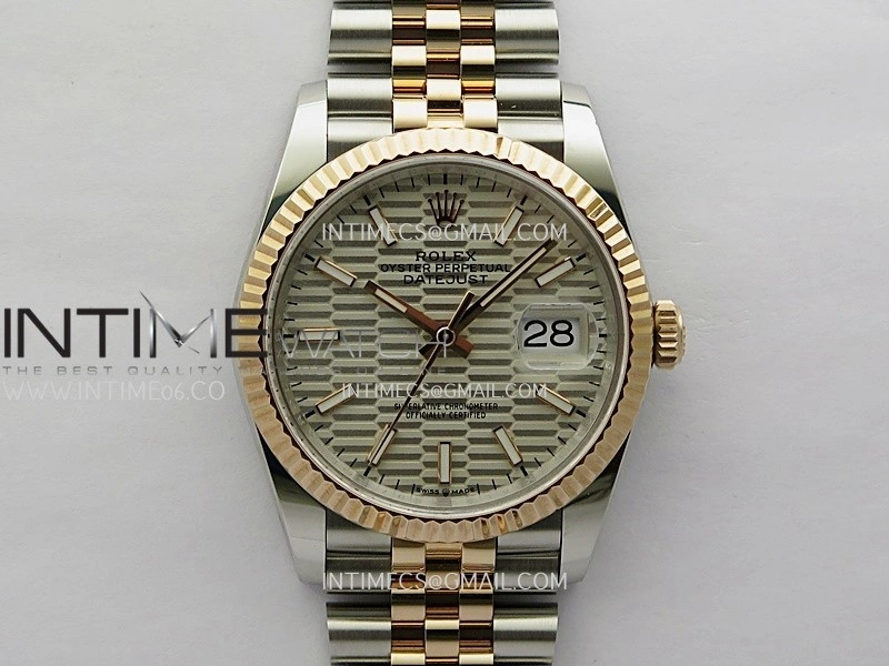 DateJust 126233 36mm 904L SS RG AR+F 1:1 Best Edition Silver Fluted Dial Stick Marker On Jubilee Bracelet DD3235