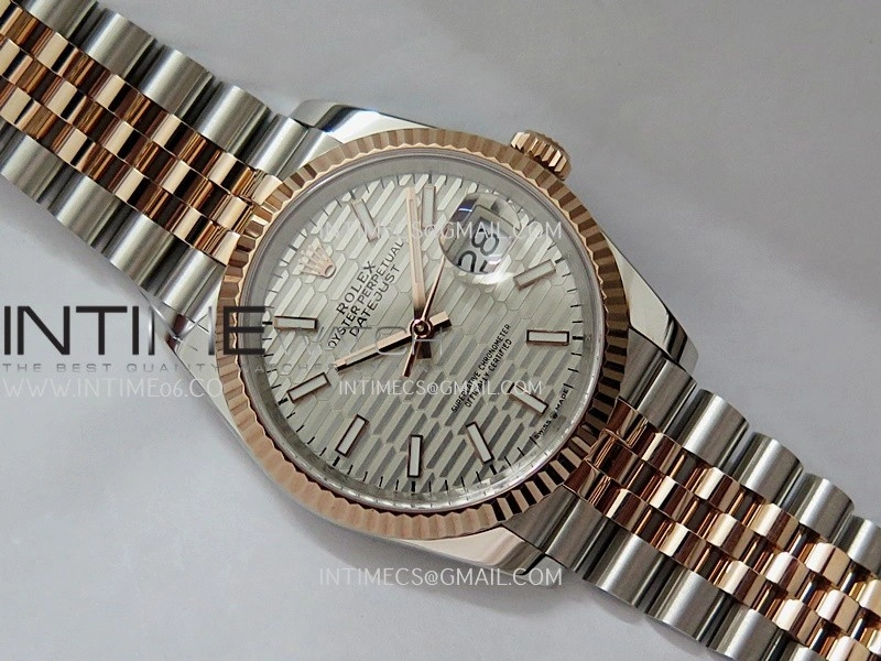 DateJust 126233 36mm 904L SS RG AR+F 1:1 Best Edition Silver Fluted Dial Stick Marker On Jubilee Bracelet DD3235