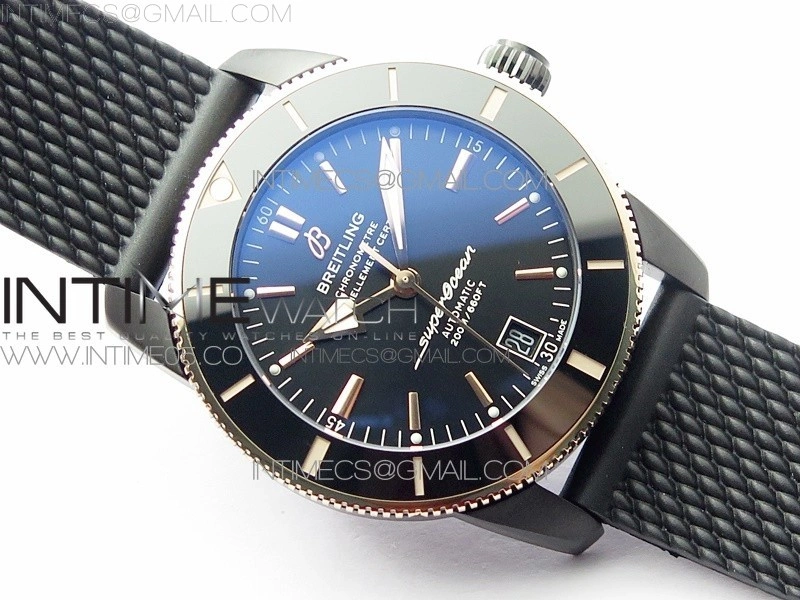 SuperOcean 42mm AB2010 DLC RG B50 1:1 Best Edition Black Dial Black Ceramic Bezel on Black Rubber strap A2824