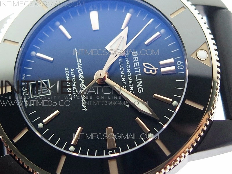 SuperOcean 42mm AB2010 DLC RG B50 1:1 Best Edition Black Dial Black Ceramic Bezel on Black Rubber strap A2824