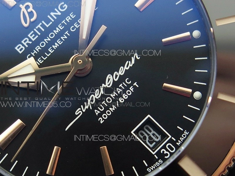SuperOcean 42mm AB2010 DLC RG B50 1:1 Best Edition Black Dial Black Ceramic Bezel on Black Rubber strap A2824