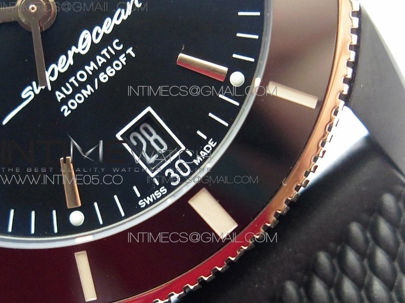 SuperOcean 42mm AB2010 DLC RG B50 1:1 Best Edition Black Dial Black Ceramic Bezel on Black Rubber strap A2824