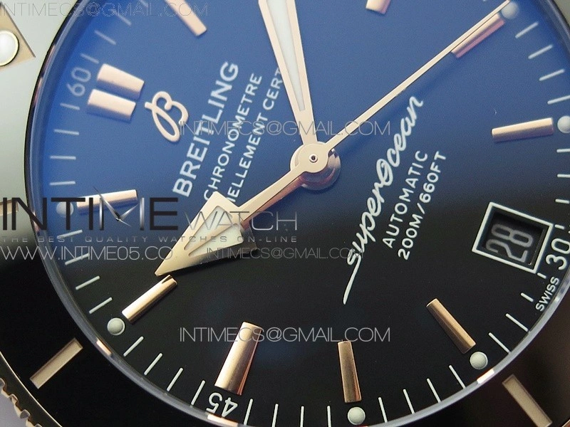 SuperOcean 42mm AB2010 DLC RG B50 1:1 Best Edition Black Dial Black Ceramic Bezel on Black Rubber strap A2824