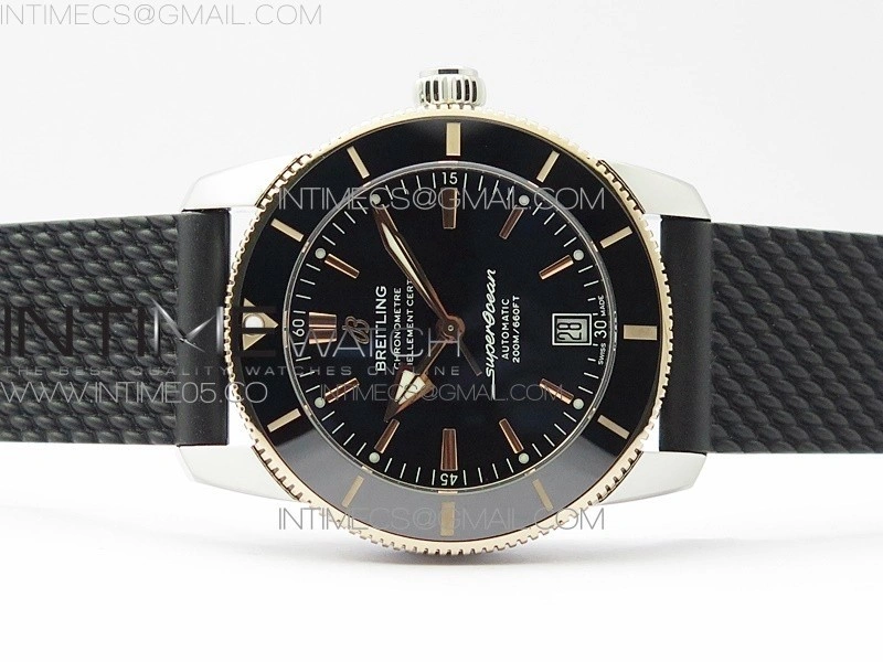 SuperOcean 42mm AB2010 SS RG B50 1:1 Best Edition Black Dial Black Ceramic Bezel on Black Rubber strap A2824