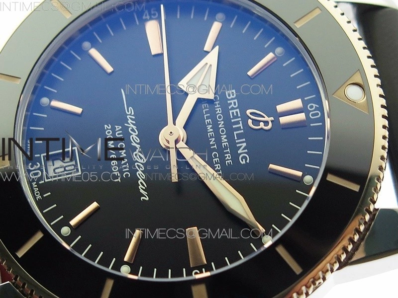 SuperOcean 42mm AB2010 SS RG B50 1:1 Best Edition Black Dial Black Ceramic Bezel on Black Rubber strap A2824