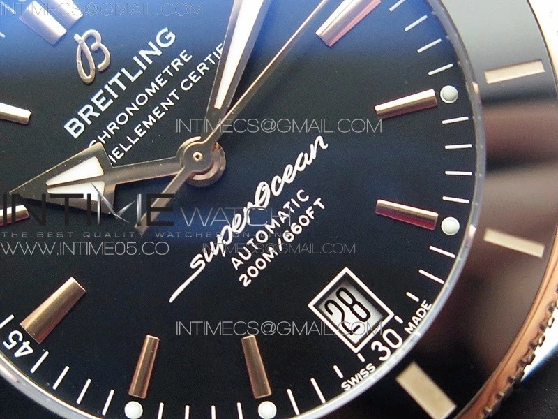 SuperOcean 42mm AB2010 SS RG B50 1:1 Best Edition Black Dial Black Ceramic Bezel on Black Rubber strap A2824