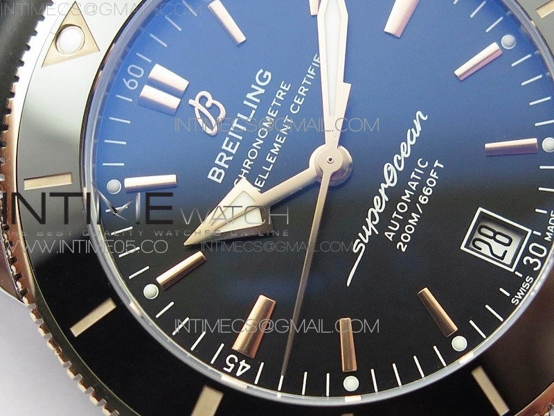 SuperOcean 42mm AB2010 SS RG B50 1:1 Best Edition Black Dial Black Ceramic Bezel on Black Rubber strap A2824