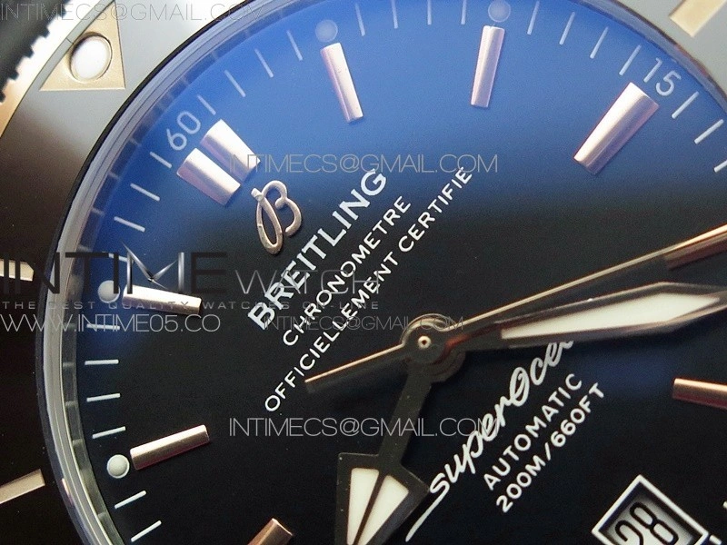 SuperOcean 42mm AB2010 SS RG B50 1:1 Best Edition Black Dial Black Ceramic Bezel on Black Rubber strap A2824