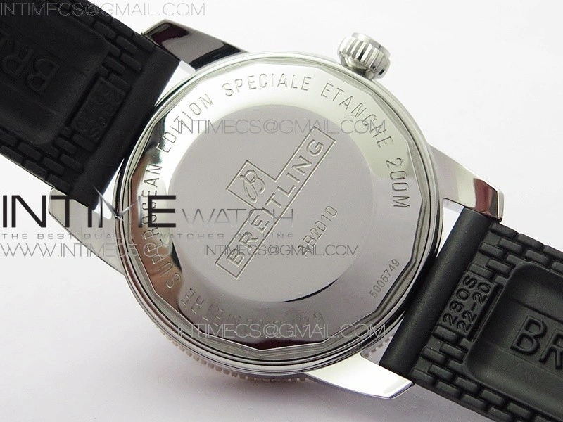 SuperOcean 42mm AB2010 SS RG B50 1:1 Best Edition Black Dial Black Ceramic Bezel on Black Rubber strap A2824