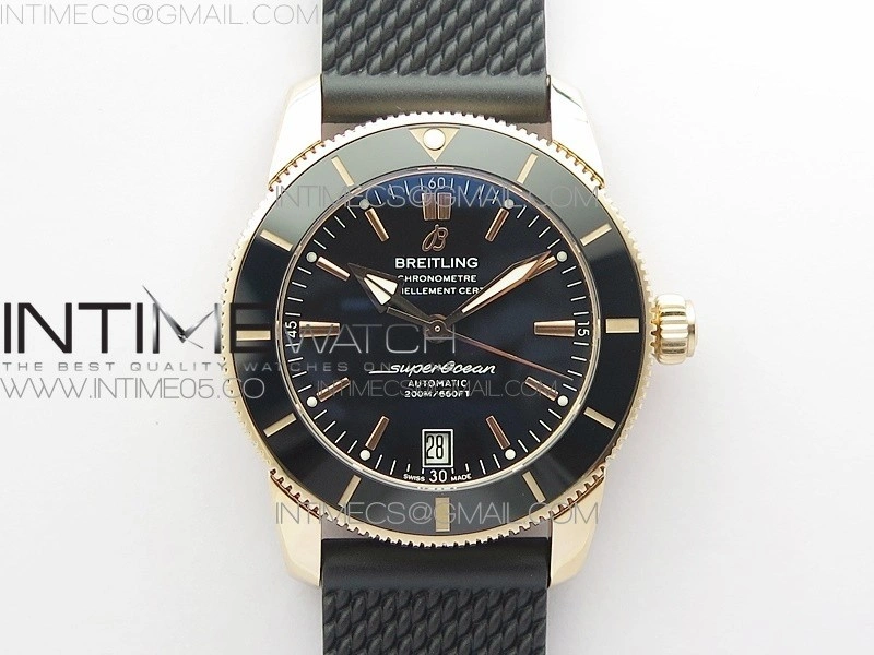 SuperOcean 42mm AB2010 RG B50 1:1 Best Edition Black Dial Black Ceramic Bezel on Black Rubber strap A2824