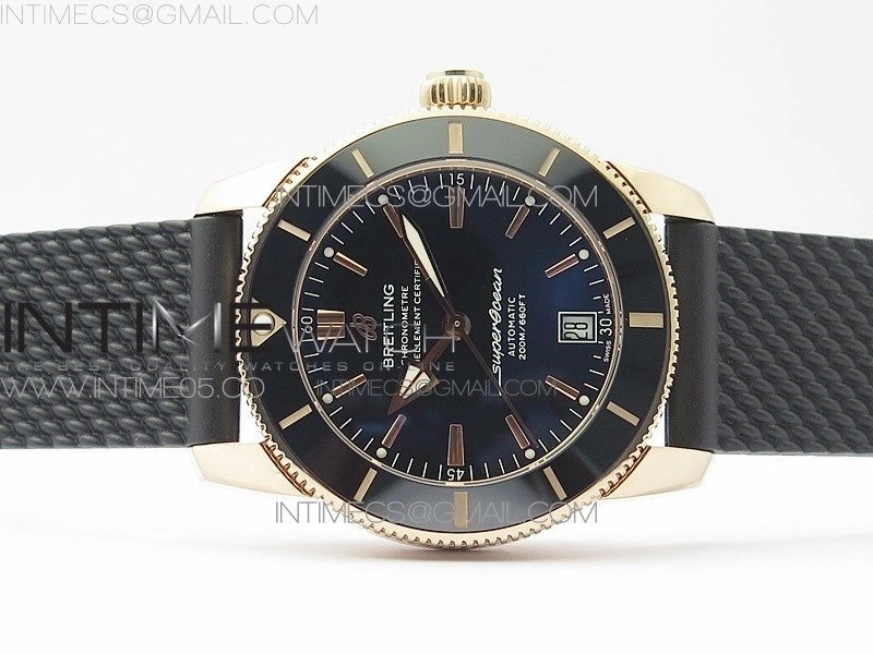 SuperOcean 42mm AB2010 RG B50 1:1 Best Edition Black Dial Black Ceramic Bezel on Black Rubber strap A2824
