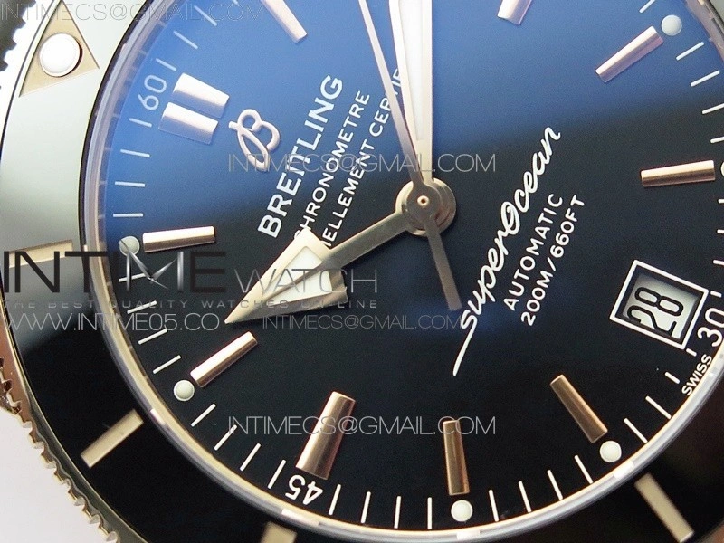 SuperOcean 42mm AB2010 RG B50 1:1 Best Edition Black Dial Black Ceramic Bezel on Black Rubber strap A2824