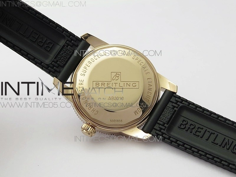 SuperOcean 42mm AB2010 RG B50 1:1 Best Edition Black Dial Black Ceramic Bezel on Black Rubber strap A2824