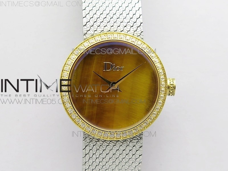La d de dior statine SS YG Crystal Bezel 8848F 1:1 Best Edition Tiger eye dial on SS bracelet Swiss Quartz