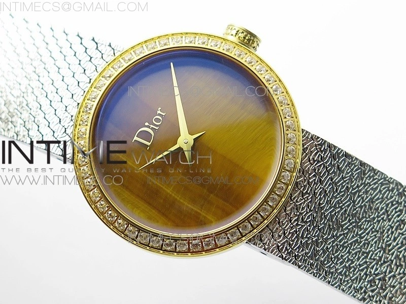 La d de dior statine SS YG Crystal Bezel 8848F 1:1 Best Edition Tiger eye dial on SS bracelet Swiss Quartz