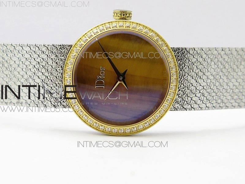 La d de dior statine SS YG Crystal Bezel 8848F 1:1 Best Edition Tiger eye dial on SS bracelet Swiss Quartz