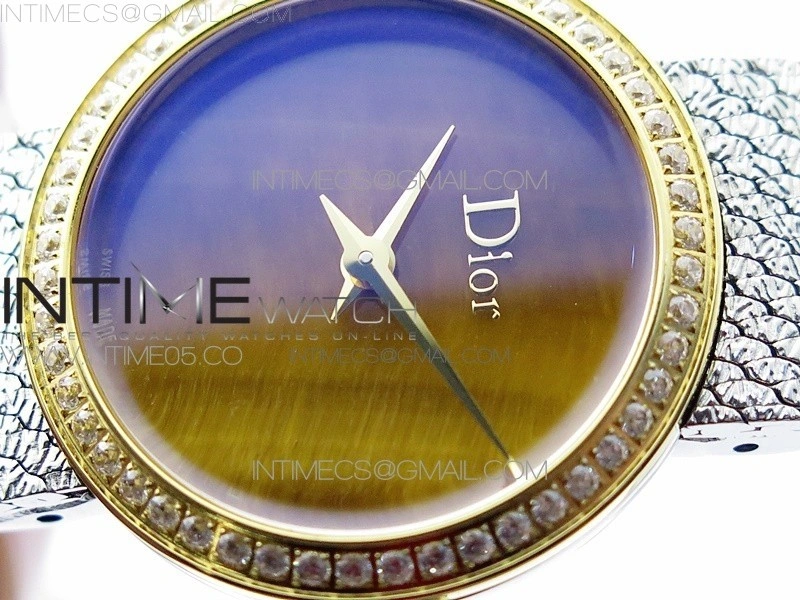 La d de dior statine SS YG Crystal Bezel 8848F 1:1 Best Edition Tiger eye dial on SS bracelet Swiss Quartz