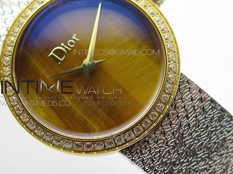 La d de dior statine SS YG Crystal Bezel 8848F 1:1 Best Edition Tiger eye dial on SS bracelet Swiss Quartz