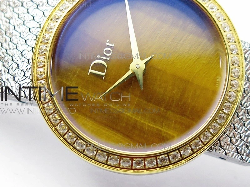 La d de dior statine SS YG Crystal Bezel 8848F 1:1 Best Edition Tiger eye dial on SS bracelet Swiss Quartz