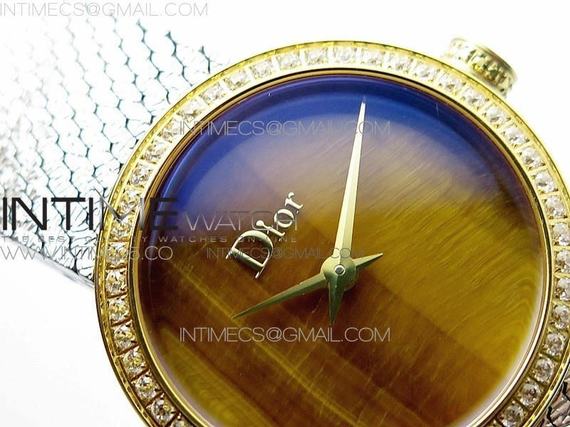La d de dior statine SS YG Crystal Bezel 8848F 1:1 Best Edition Tiger eye dial on SS bracelet Swiss Quartz