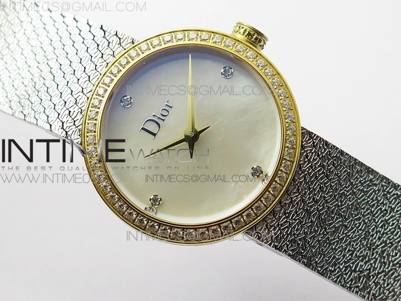 La d de dior satine SS YG Crystal Bezel 8848F 1:1 Best Edition White MOP Dial on SS bracelet Swiss Quartz