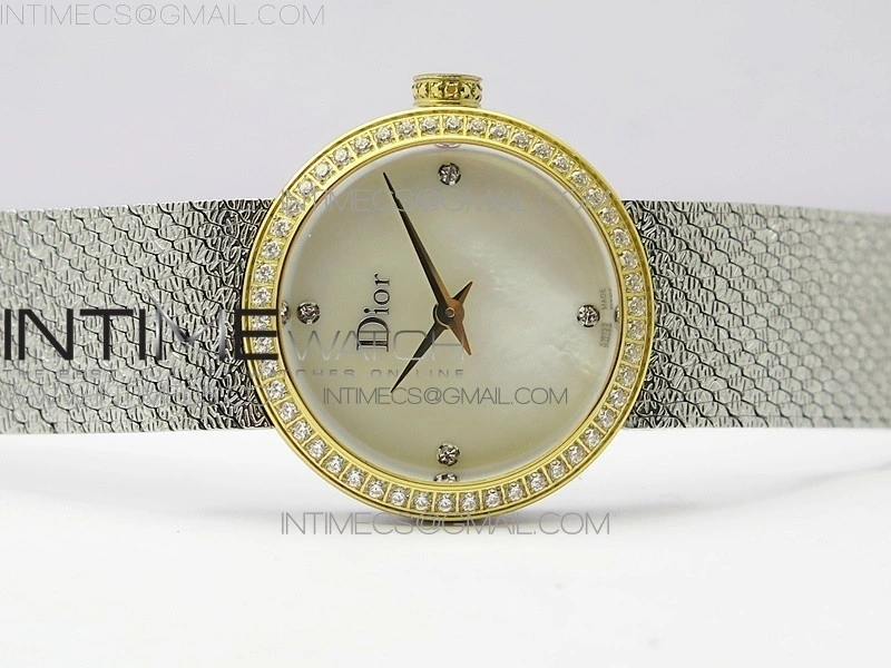 La d de dior satine SS YG Crystal Bezel 8848F 1:1 Best Edition White MOP Dial on SS bracelet Swiss Quartz