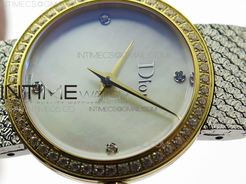 La d de dior satine SS YG Crystal Bezel 8848F 1:1 Best Edition White MOP Dial on SS bracelet Swiss Quartz