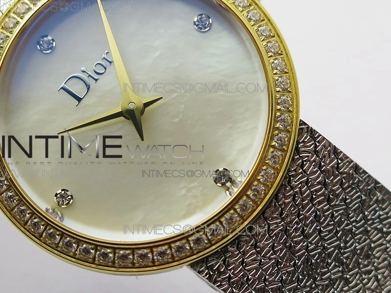 La d de dior satine SS YG Crystal Bezel 8848F 1:1 Best Edition White MOP Dial on SS bracelet Swiss Quartz