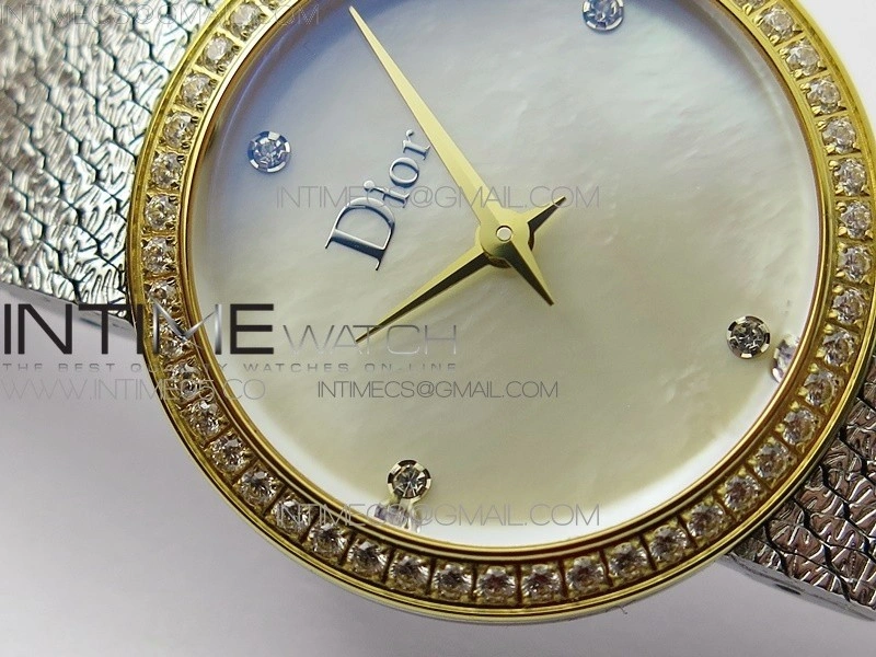 La d de dior satine SS YG Crystal Bezel 8848F 1:1 Best Edition White MOP Dial on SS bracelet Swiss Quartz