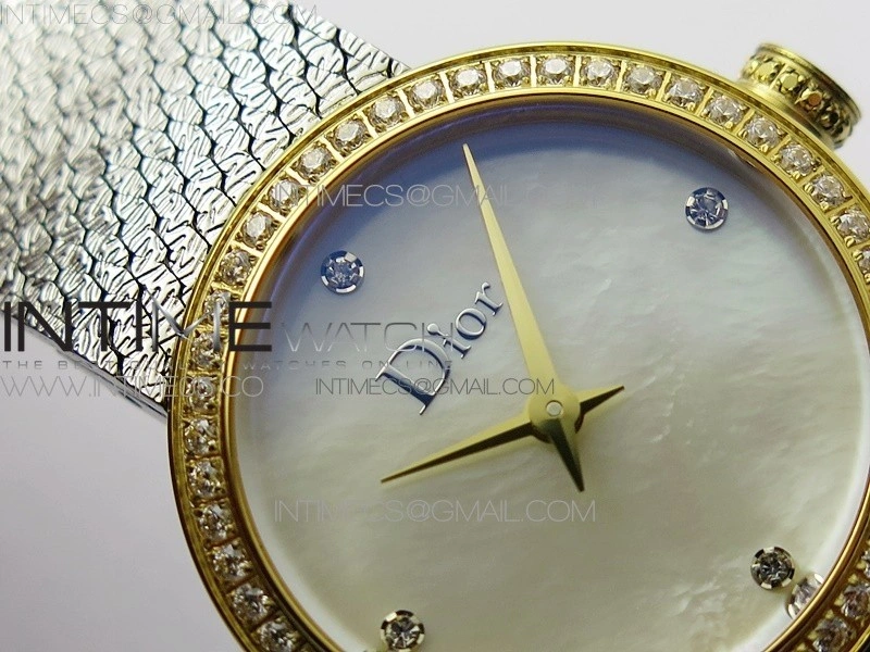 La d de dior satine SS YG Crystal Bezel 8848F 1:1 Best Edition White MOP Dial on SS bracelet Swiss Quartz