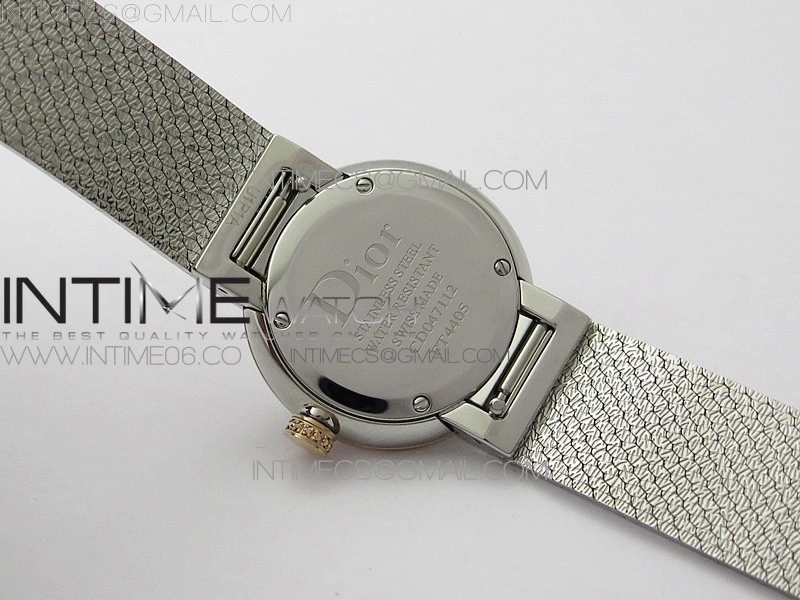 La d de dior satine SS RG Crystal Bezel 8848F 1:1 Best Edition White MOP Dial on SS bracelet Swiss Quartz