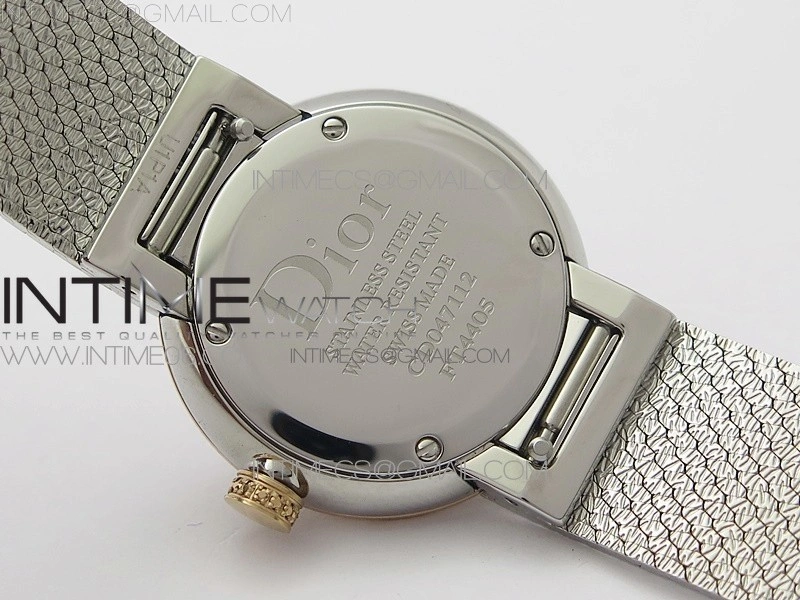 La d de dior satine SS RG Crystal Bezel 8848F 1:1 Best Edition White MOP Dial on SS bracelet Swiss Quartz